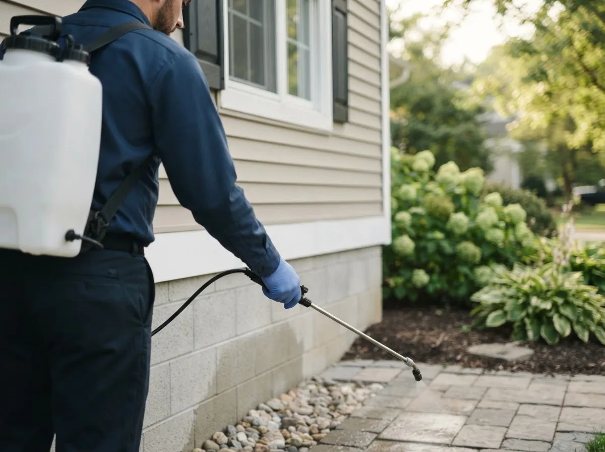 Pest control technician inspecting a home in Waltham, MN